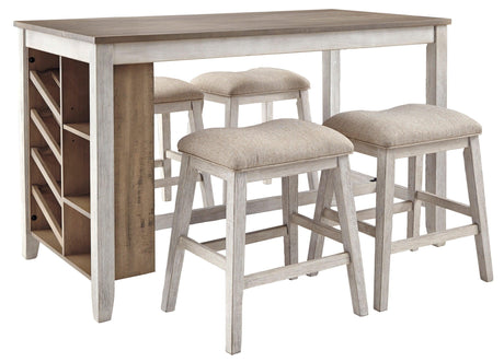 Skempton White And Light Brown 5-Piece Counter Height Set with Stools by Ashley at Eve Furniture