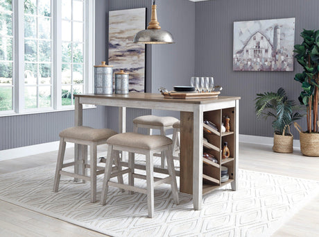 Skempton White And Light Brown 5-Piece Counter Height Set with Stools by Ashley at Eve Furniture