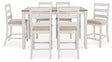 Skempton White And Light Brown Counter Height Dining Table and 6 Bar Stools by Ashley at Eve Furniture