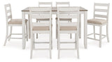 Skempton White And Light Brown Counter Height Dining Table and 6 Bar Stools by Ashley at Eve Furniture