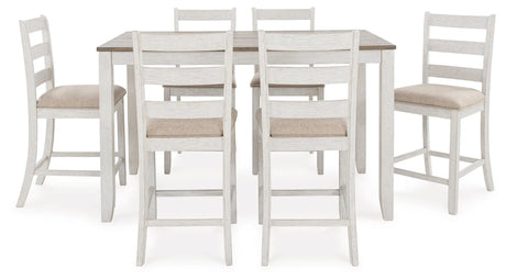 Skempton White And Light Brown Counter Height Dining Table and 6 Bar Stools by Ashley at Eve Furniture