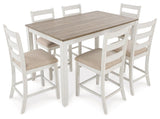 Skempton White And Light Brown Counter Height Dining Table and 6 Bar Stools by Ashley at Eve Furniture