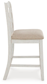 Skempton White And Light Brown Counter Height Dining Table and 6 Bar Stools by Ashley at Eve Furniture