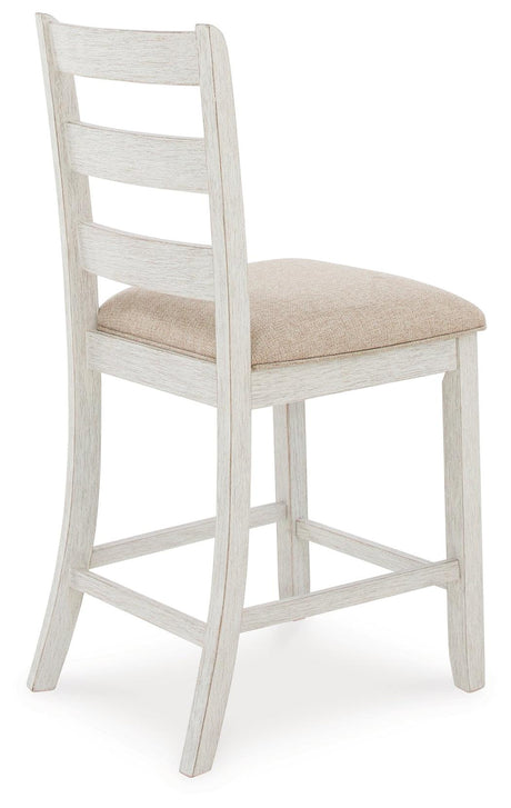 Skempton White And Light Brown Counter Height Dining Table and 6 Bar Stools by Ashley at Eve Furniture