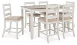 Skempton White And Light Brown Counter Height Dining Table and 6 Bar Stools by Ashley at Eve Furniture