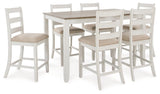 Skempton White And Light Brown Counter Height Dining Table and 6 Bar Stools by Ashley at Eve Furniture