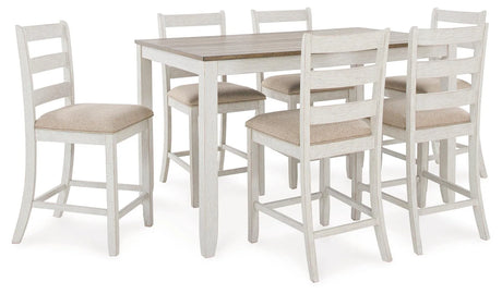 Skempton White And Light Brown Counter Height Dining Table and 6 Bar Stools by Ashley at Eve Furniture