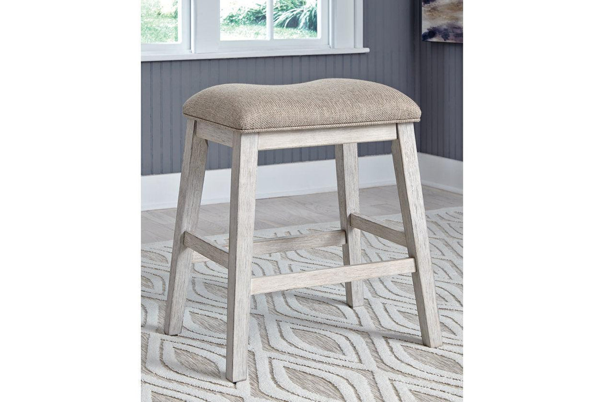 Skempton White/Light Brown Counter Height Barstool, Set of 2 by Ashley at Eve Furniture