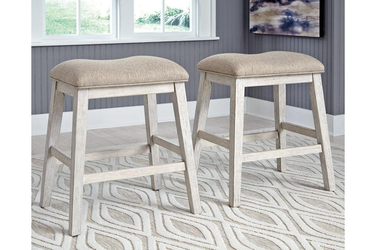 Skempton White/Light Brown Counter Height Barstool, Set of 2 by Ashley at Eve Furniture