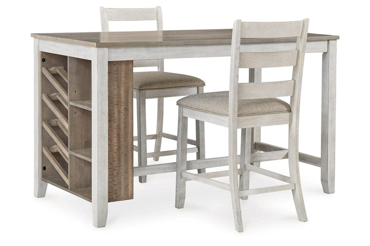 Skempton White/Light Brown Counter Height Dining Table and 2 Barstools by Ashley at Eve Furniture