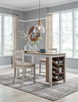 Skempton White/Light Brown Counter Height Dining Table and 4 Barstools by Ashley at Eve Furniture