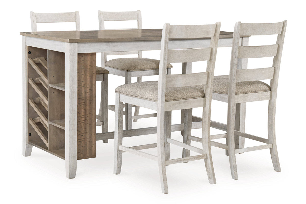 Skempton White/Light Brown Counter Height Dining Table and 4 Barstools by Ashley at Eve Furniture