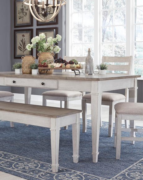 Skempton White/Light Brown Rectangular Dining Set by Ashley at Eve Furniture