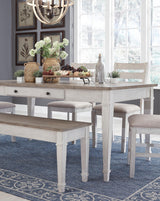 Skempton White/Light Brown Rectangular Dining Set by Ashley at Eve Furniture