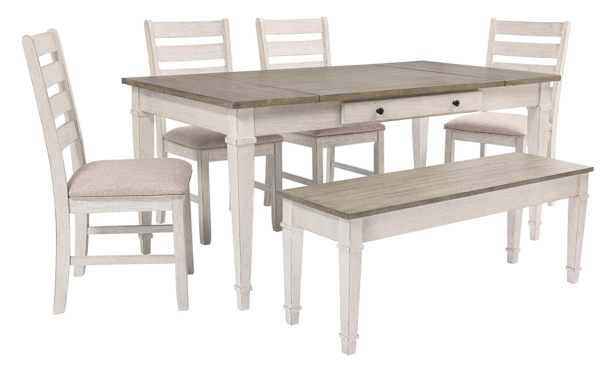 Skempton White/Light Brown Rectangular Dining Set by Ashley at Eve Furniture