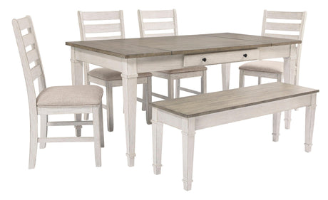 Skempton White/Light Brown Rectangular Dining Set by Ashley at Eve Furniture