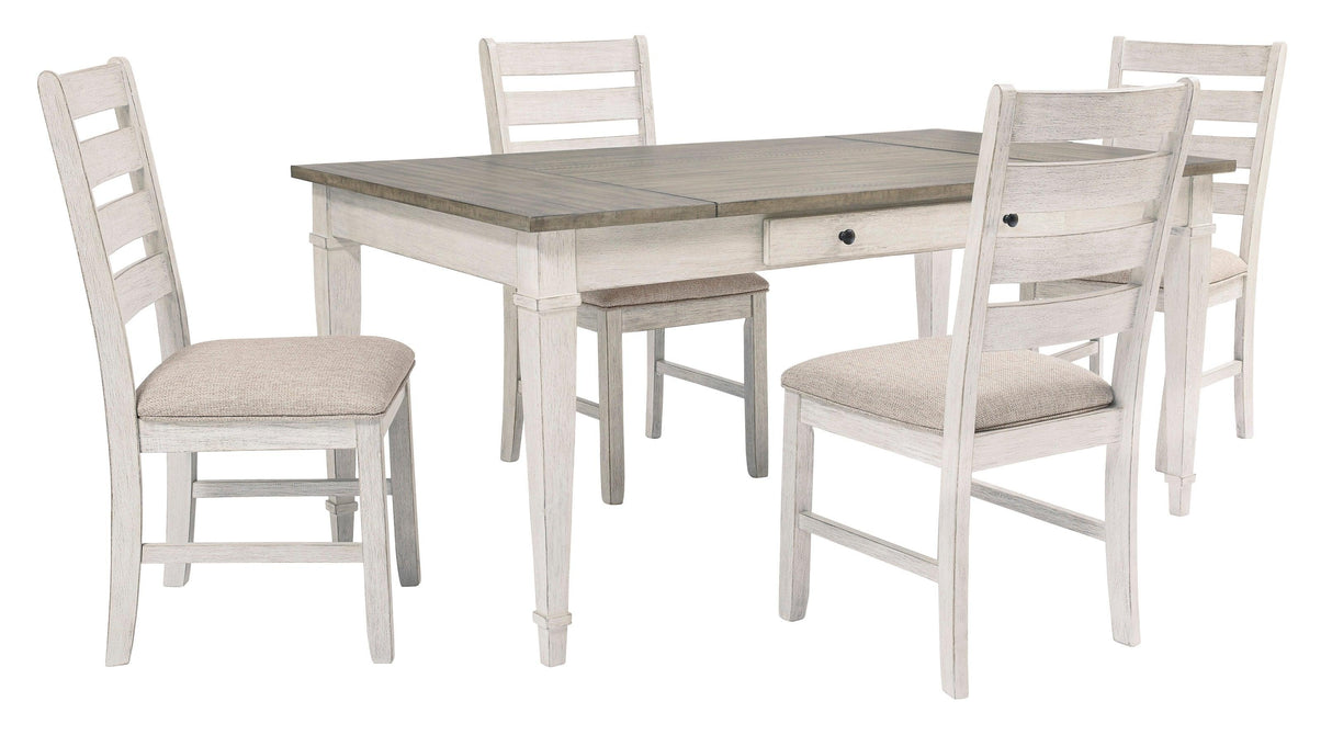 Skempton White/Light Brown Rectangular Dining Set by Ashley at Eve Furniture