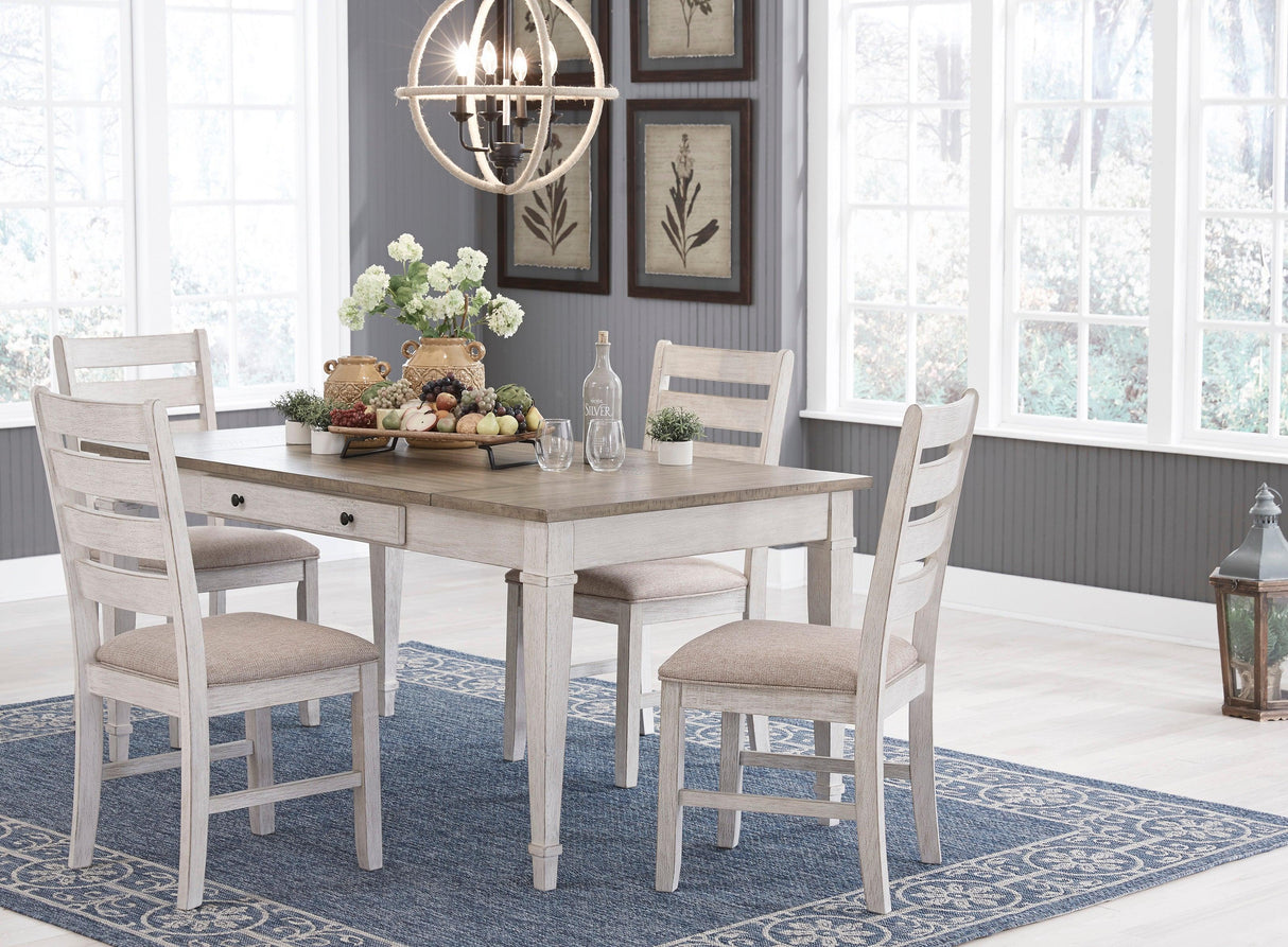 Skempton White/Light Brown Rectangular Dining Set by Ashley at Eve Furniture