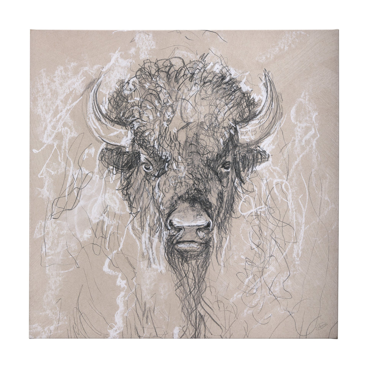 Sketch of animal IX (Bison) by Mercana Studio a Hand Embellished Textured Canvas by Mercana at Eve Furniture