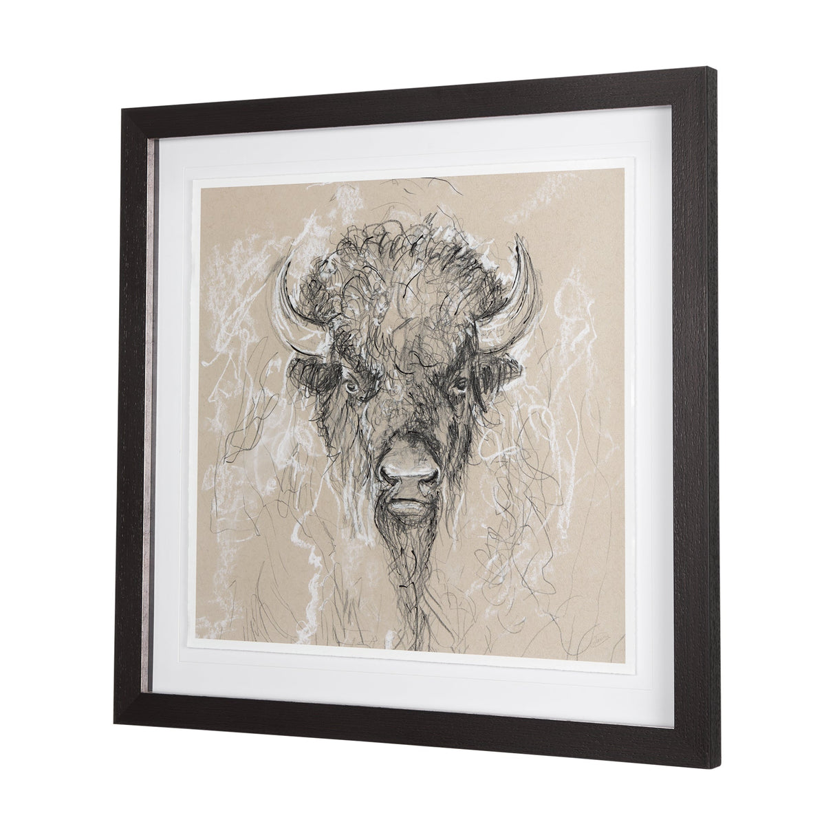 Sketch of Animal IX (Bison) by Mercana Studio Hand Embellished Framed Art Print Matted under Glass by Mercana at Eve Furniture