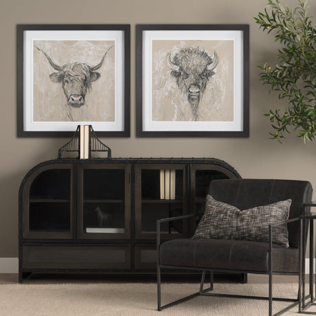 Sketch of Animal IX (Bison) by Mercana Studio Hand Embellished Framed Art Print Matted under Glass by Mercana at Eve Furniture