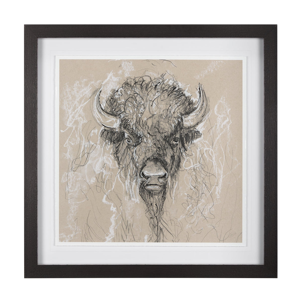 Sketch of Animal IX (Bison) by Mercana Studio Hand Embellished Framed Art Print Matted under Glass by Mercana at Eve Furniture
