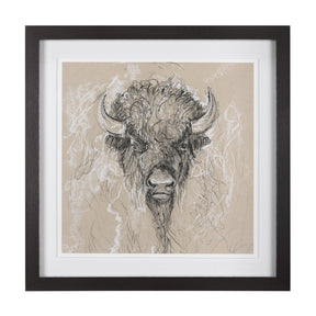 Sketch of Animal IX (Bison) by Mercana Studio Hand Embellished Framed Art Print Matted under Glass by Mercana at Eve Furniture