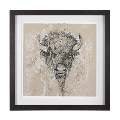 Sketch of Animal IX (Bison) by Mercana Studio Hand Embellished Framed Art Print Matted under Glass by Mercana at Eve Furniture