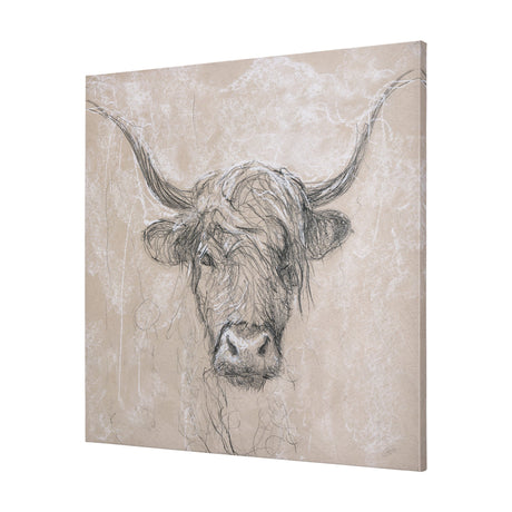Sketch of animal VIII (Highland bull) by Mercana Studio a Hand Embellished Textured Canvas by Mercana at Eve Furniture