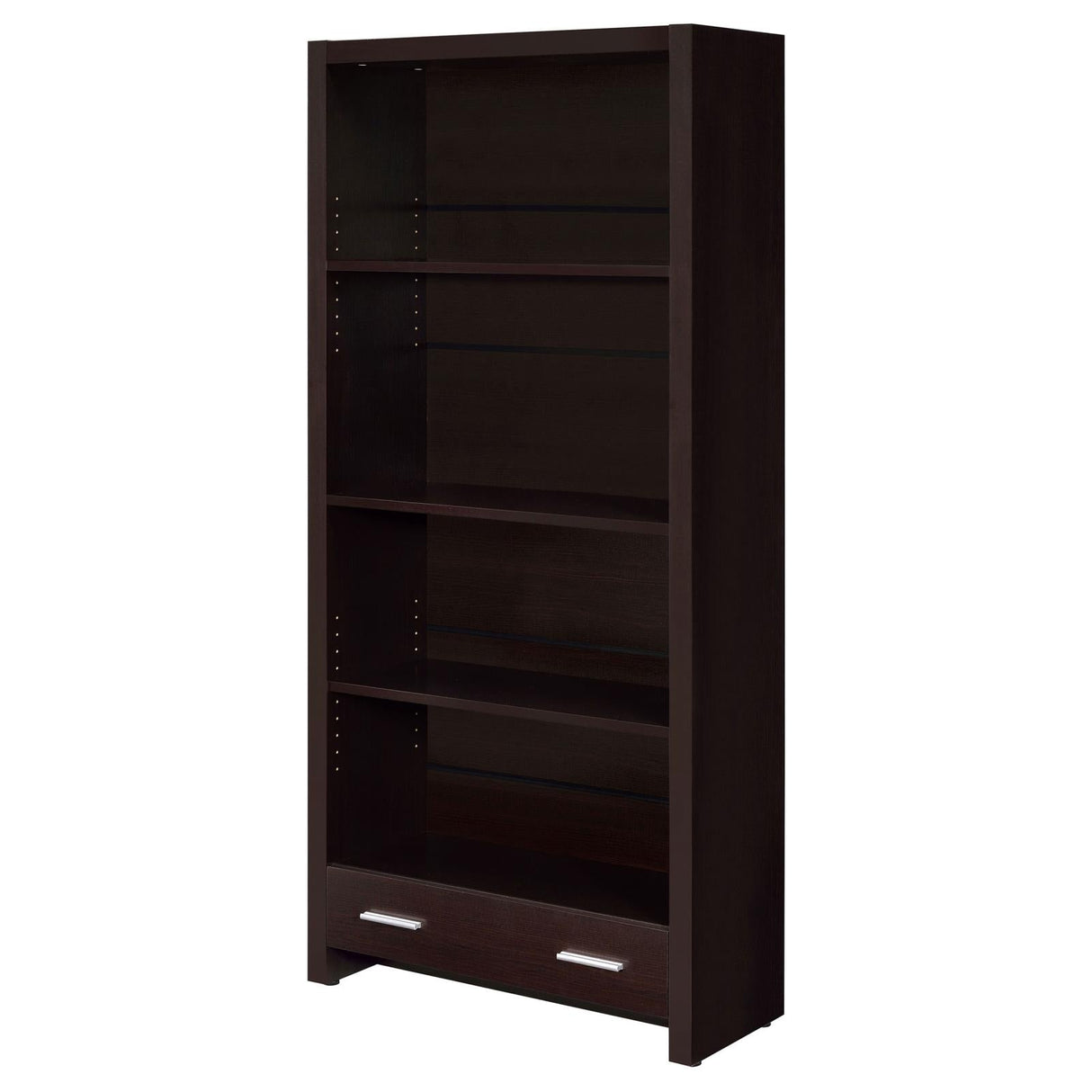 Skylar Cappuccino 5-Shelf Bookcase with Storage Drawer