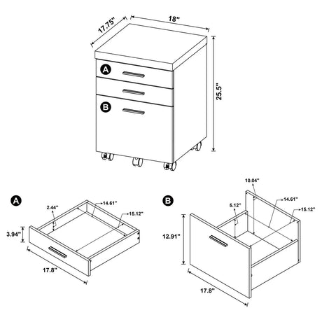 Skylar Cappuccino 3-Drawer Mobile File Cabinet by Coaster at Eve Furniture