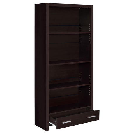 Skylar Cappuccino 5-Shelf Bookcase with Storage Drawer by Coaster at Eve Furniture