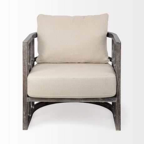 Skylar I Cream Fabric Covered Cushioned Demi-Lune Wooden Frame Accent Chair by Mercana at Eve Furniture