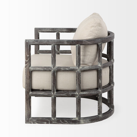 Skylar I Cream Fabric Covered Cushioned Demi-Lune Wooden Frame Accent Chair by Mercana at Eve Furniture