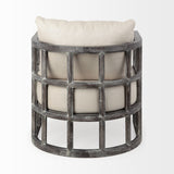 Skylar I Cream Fabric Covered Cushioned Demi-Lune Wooden Frame Accent Chair by Mercana at Eve Furniture