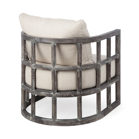Skylar I Cream Fabric Covered Cushioned Demi-Lune Wooden Frame Accent Chair by Mercana at Eve Furniture