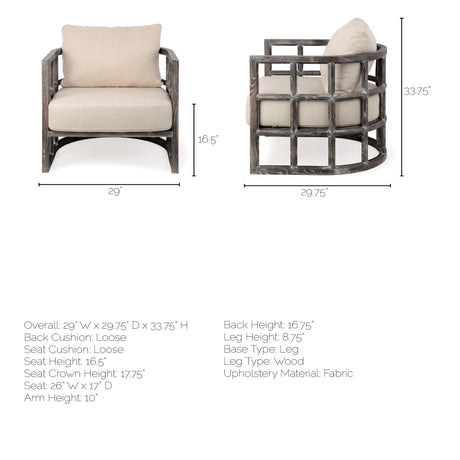 Skylar I Cream Fabric Covered Cushioned Demi-Lune Wooden Frame Accent Chair by Mercana at Eve Furniture