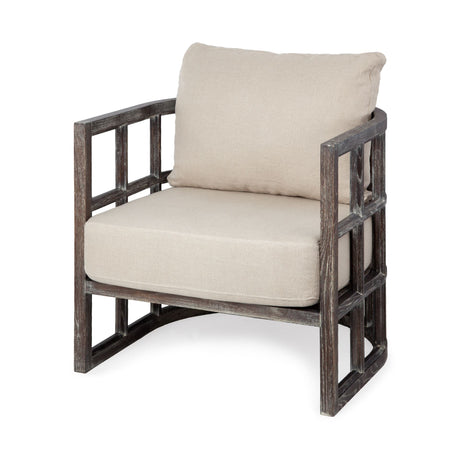 Skylar I Cream Fabric Covered Cushioned Demi-Lune Wooden Frame Accent Chair by Mercana at Eve Furniture