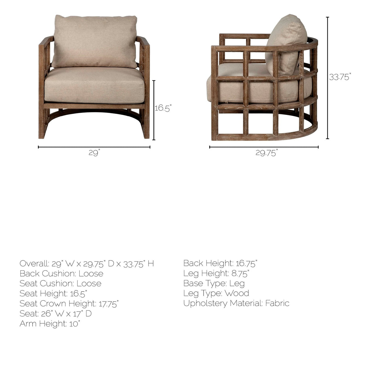 Skylar II Tan Fabric Covered Cushioned Demi-Lune Wooden Frame Accent Chair by Mercana at Eve Furniture
