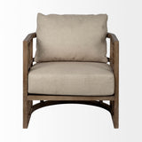 Skylar II Tan Fabric Covered Cushioned Demi-Lune Wooden Frame Accent Chair by Mercana at Eve Furniture