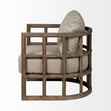 Skylar II Tan Fabric Covered Cushioned Demi-Lune Wooden Frame Accent Chair by Mercana at Eve Furniture