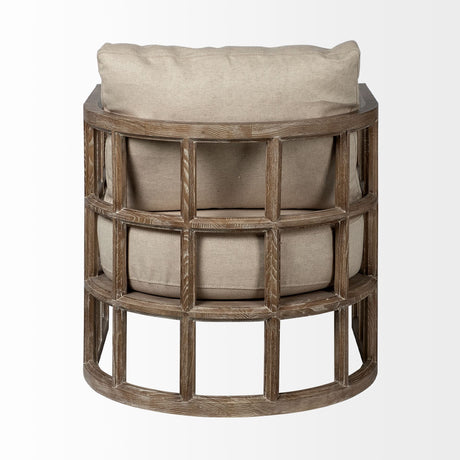 Skylar II Tan Fabric Covered Cushioned Demi-Lune Wooden Frame Accent Chair by Mercana at Eve Furniture