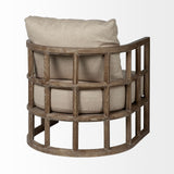 Skylar II Tan Fabric Covered Cushioned Demi-Lune Wooden Frame Accent Chair by Mercana at Eve Furniture