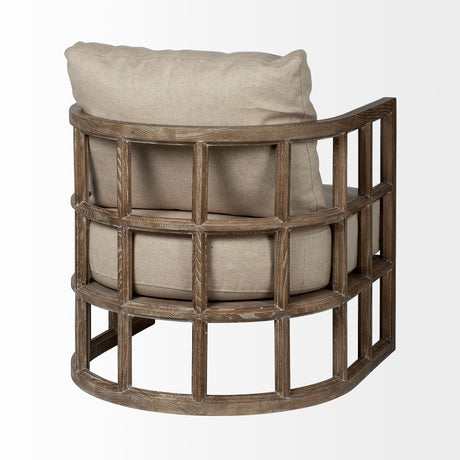 Skylar II Tan Fabric Covered Cushioned Demi-Lune Wooden Frame Accent Chair by Mercana at Eve Furniture