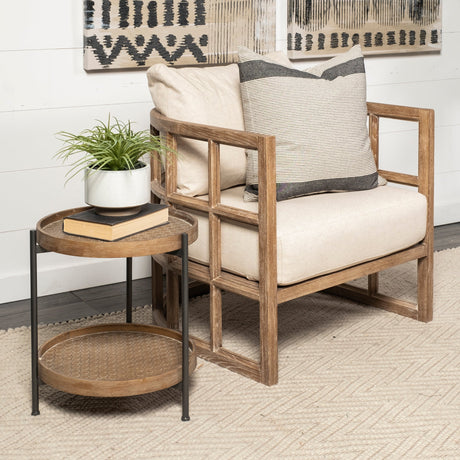 Skylar II Tan Fabric Covered Cushioned Demi-Lune Wooden Frame Accent Chair by Mercana at Eve Furniture