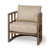 Skylar II Tan Fabric Covered Cushioned Demi-Lune Wooden Frame Accent Chair by Mercana at Eve Furniture