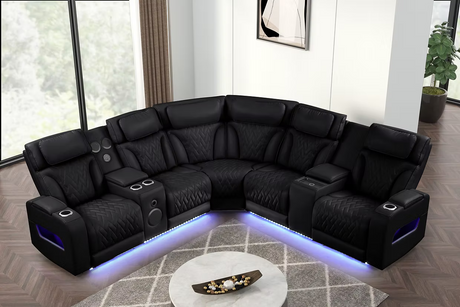 Skyline Black Power Air Leather Reclining Sectional by New Era Innovations at Eve Furniture