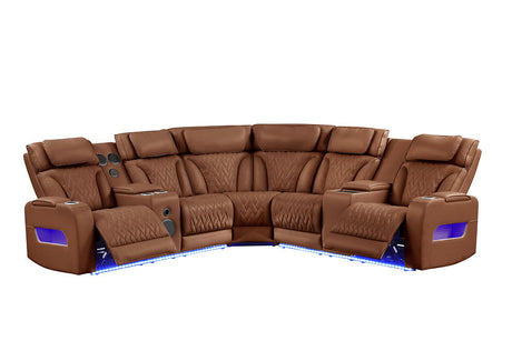 Skyline Brown Caramel Power Air Leather Reclining Sectional by New Era Innovations at Eve Furniture