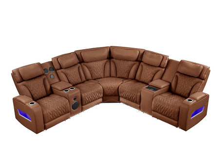 Skyline Brown Caramel Power Air Leather Reclining Sectional by New Era Innovations at Eve Furniture