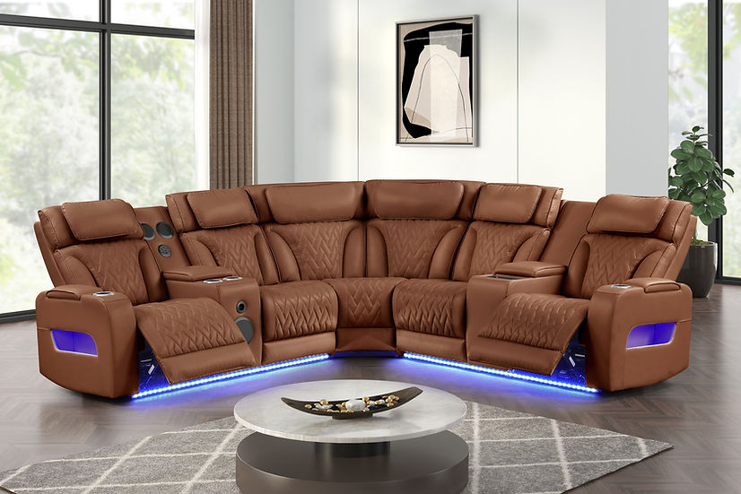 Skyline Brown Caramel Power Air Leather Reclining Sectional by New Era Innovations at Eve Furniture